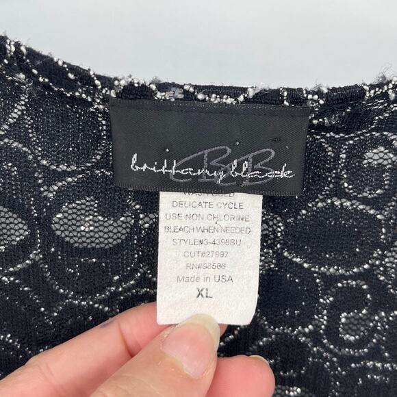 Vtg Y2K Brittany Black Embroidery Crystal Top Sz XL Glam Holiday Mesh Whimsigoth - Picture 11 of 13